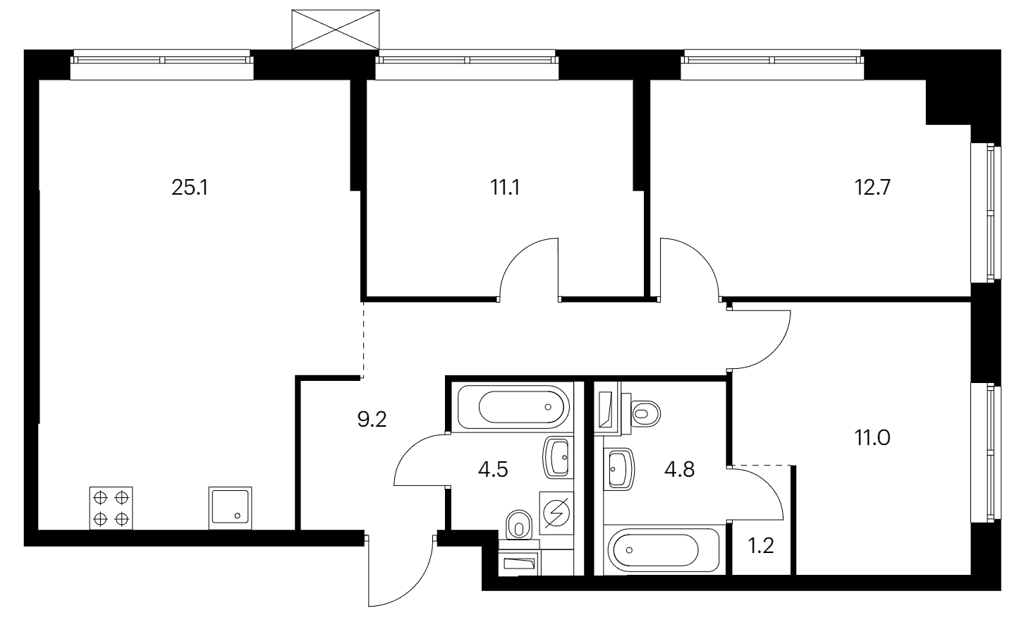 3-комнатная квартира 79.6 м², 7/12 эт., ЖК «Шкиперский 19»